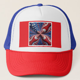 Een mix van de Amerikaanse vlag en een fractal Trucker Pet