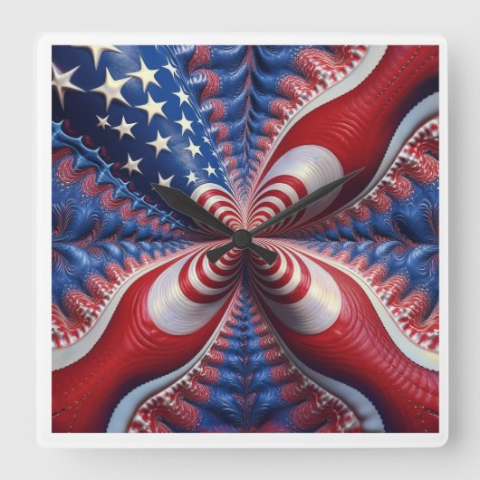 Een mix van de Amerikaanse vlag en een fractal Vierkante Klok (Voorkant)