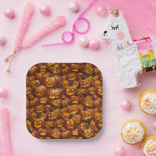 Een mix van Jack-o-Lanterns Papieren Bordje (Feest)