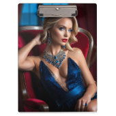 Een model pose is een vrouw die een stuk van klembord (Voorkant)