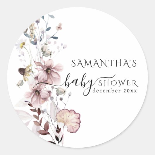 Een modern Baby shower met een minimale wilde bloe Ronde Sticker (Voorkant)