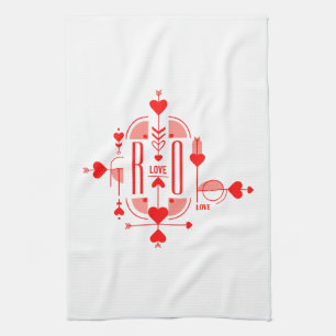 Een modern en romantisch monogram initiaal ontwerp theedoek