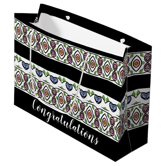 Een modern patroon felicitaties groot cadeauzakje (Voorkant Gekanteld)