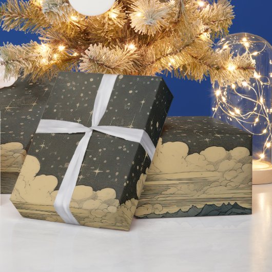 Een modern Sterrennacht naadloos patroon Cadeaupapier (Feestdagen)