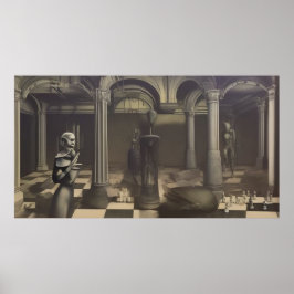 Een modern surrealistisch abstract schaakbord mono poster