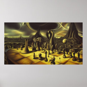 Een modern surrealistisch abstract schaakbord poster