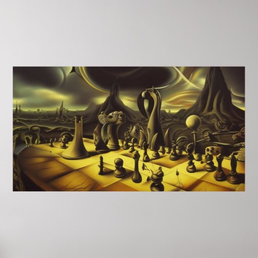 Een modern surrealistisch abstract schaakbord poster (Voorkant)