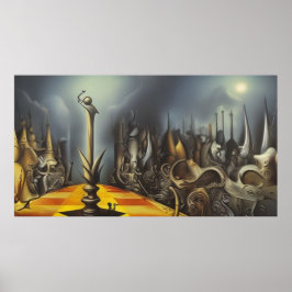 Een modern, surrealistisch abstract schessboard te poster
