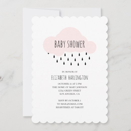 Een moderne baby shower uitnodiging. Roze wolk Kaart (Voorkant)