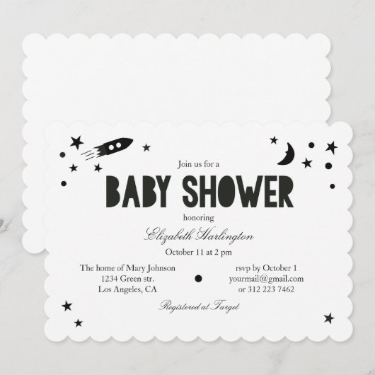 Een moderne baby shower uitnodiging. Zwart-Wit Kaart (Voorkant / Achterkant)