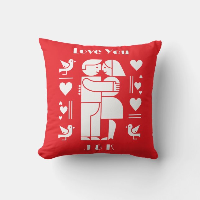 Een moderne Bauhaus gepersonaliseerde Valentijnsda Kussen (Voorkant)