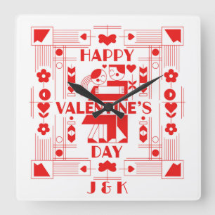 Een moderne Bauhaus gepersonaliseerde Valentijnsda Vierkante Klok