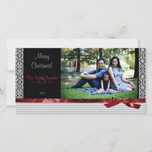 Een moderne Damask Holiday Photo Card Feestdagenkaart (Voorkant)