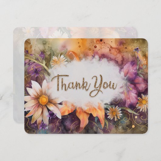 Een moderne dank u boeket flat dank u kaart (Voorkant / Achterkant)