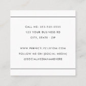 Een moderne minimale dunne rand wit of elke kleur vierkante visitekaartje (Achterkant)