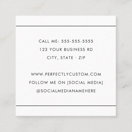 Een moderne minimale dunne rand wit of elke kleur vierkante visitekaartje (Achterkant)