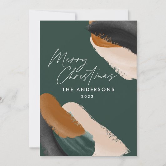 Een moderne minimale waterverf voor groene terraco feestdagenkaart (Voorkant)