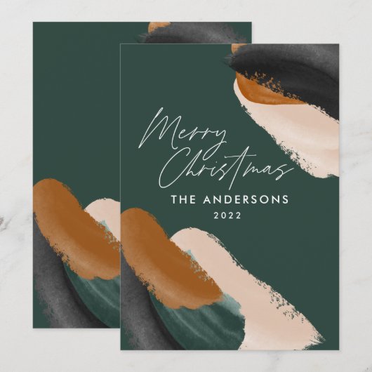 Een moderne minimale waterverf voor groene terraco feestdagenkaart (Voorkant / Achterkant)