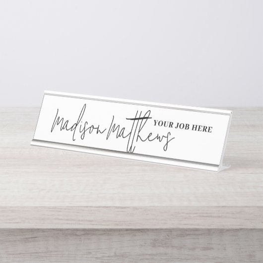 Een moderne, minimalistische handgeschreven script bureau naambordje (Voorkant)