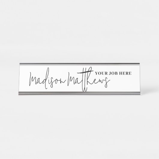 Een moderne, minimalistische handgeschreven script bureau naambordje (Voorkant)