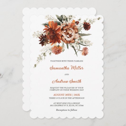 Een moderne Oranje en witte bruiloft Kaart (Voorkant / Achterkant)