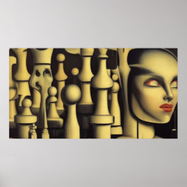 Een moderne surrealistische abstracte schaakfigure poster