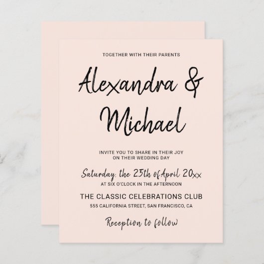 Een moderne uitnodiging voor een gemengde bruiloft (Voorkant / Achterkant)