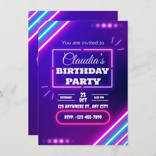 Een moderne verjaardagsuitnodiging informatiekaartje (Voorkant / Achterkant)