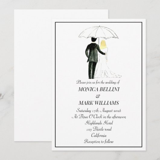 Een moderne Waterverf minimalistische bruiloft Kaart (Voorkant / Achterkant)