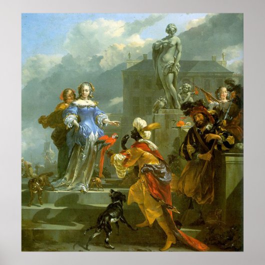 Een moeder die een papegaai presenteert aan een da poster (Voorkant)