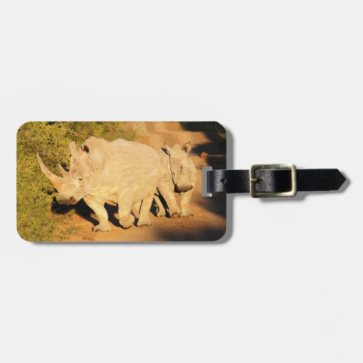 Een Moeder en Calf Witte Rijn in Zuid-Afrika Bagagelabel (Voorkant horizontaal)