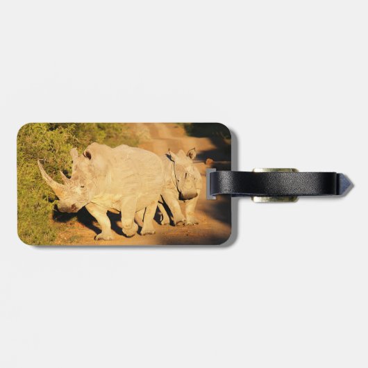 Een Moeder en Calf Witte Rijn in Zuid-Afrika Bagagelabel (Achterkant horizontaal)