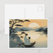 Een moeder en kind omhelzen de zonsondergang briefkaart (Voorkant / Achterkant)