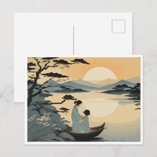 Een moeder en kind omhelzen de zonsondergang briefkaart (Voorkant / Achterkant)