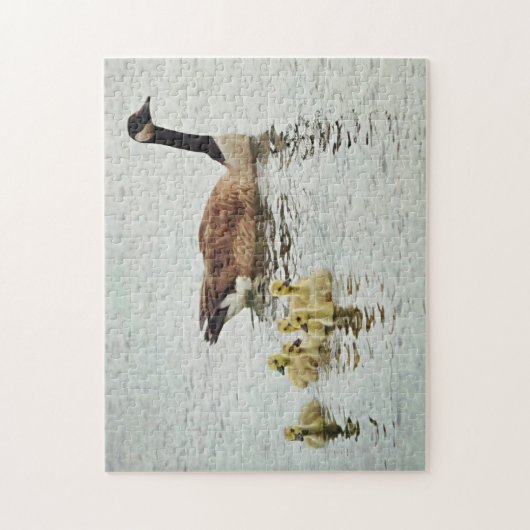 Een Moeder Goose en haar Baby Goslings Natuur Legpuzzel (Verticaal)
