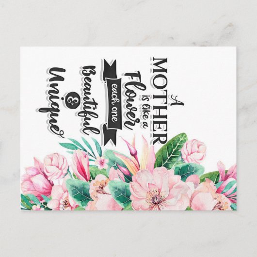 Een moeder is als een bloem cadeau, Moederdag cade Briefkaart (Voorkant)