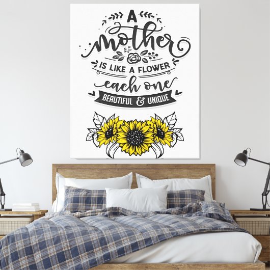 Een moeder is als een bloem, Cute Moederdag Gift Canvas Afdruk (Insitu (Slaapkamer))