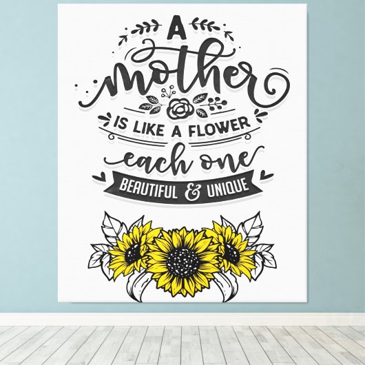 Een moeder is als een bloem, Cute Moederdag Gift Canvas Afdruk (Insitu (Houten vloer))