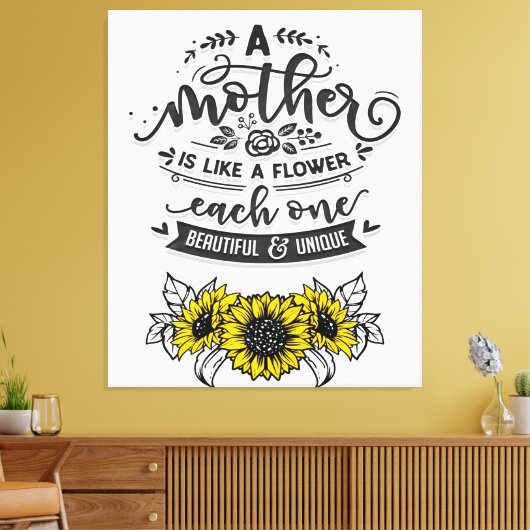 Een moeder is als een bloem, Cute Moederdag Gift Canvas Afdruk (Insitu (Woonkamer))