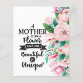 Een moeder is als een bloem, een Moederdag cadeau. Flyer (Voorkant)
