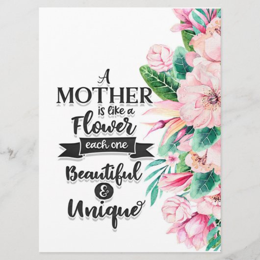 Een moeder is als een bloem, een Moederdag cadeau. Menu (Voorkant)