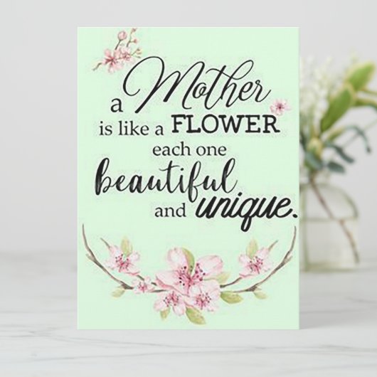 Een moeder is als een bloem... feestdagenkaart (Staand voorkant)