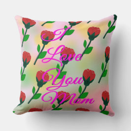 Een Moederdag-bericht met rode bloemen Kussen