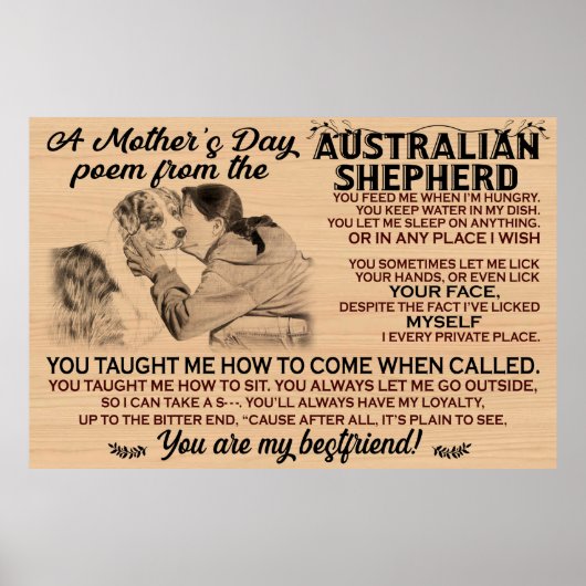 Een moederdag-gedicht van de australische herder poster (Voorkant)
