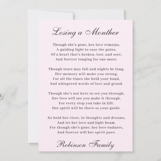Een moedergedicht verliezen kaart (Voorkant)