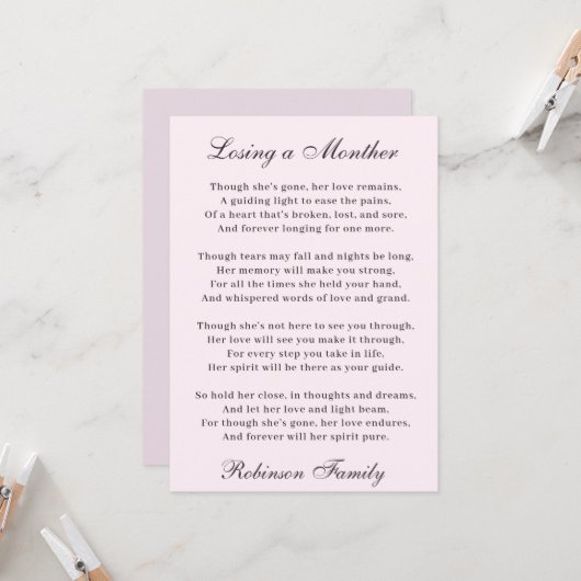 Een moedergedicht verliezen kaart (Voorkant / Achterkant in situ)