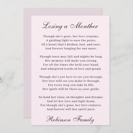 Een moedergedicht verliezen kaart (Voorkant / Achterkant)