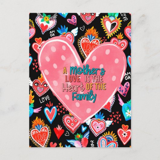 Een moederliefde is het hart van de familie briefkaart (Voorkant)