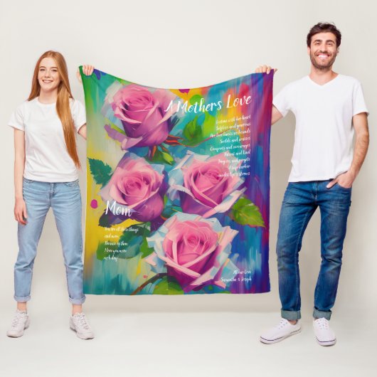 Een moederlijk liefdesgedicht, mooie roze rozen fleece deken (In situ)