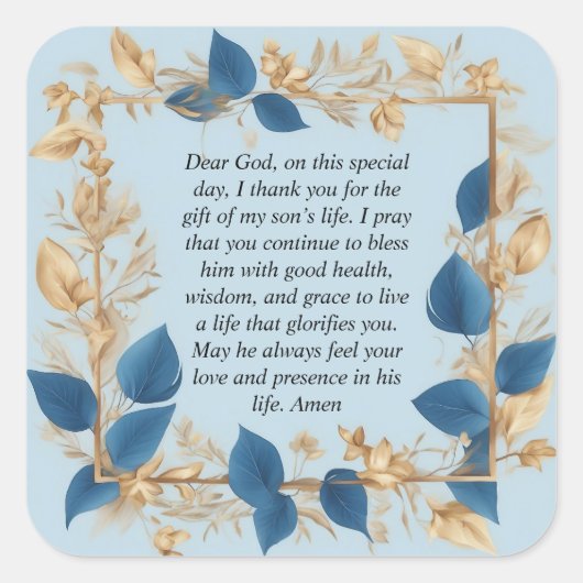 Een Moeders Gebed voor haar Zoon Vierkante Sticker (Voorkant)